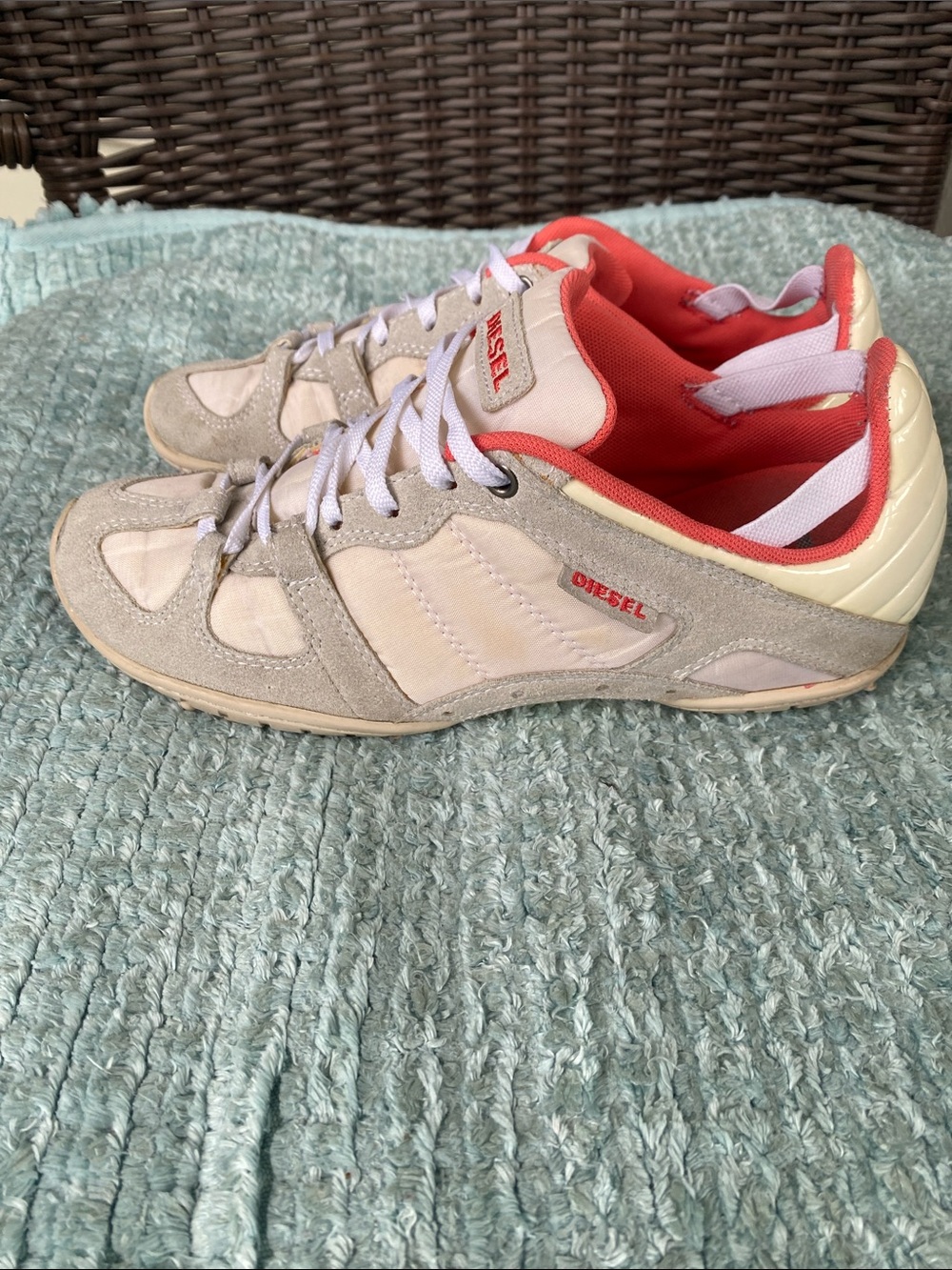 Diesel Cream and Coral Low-Top Lace-Up Sneakers